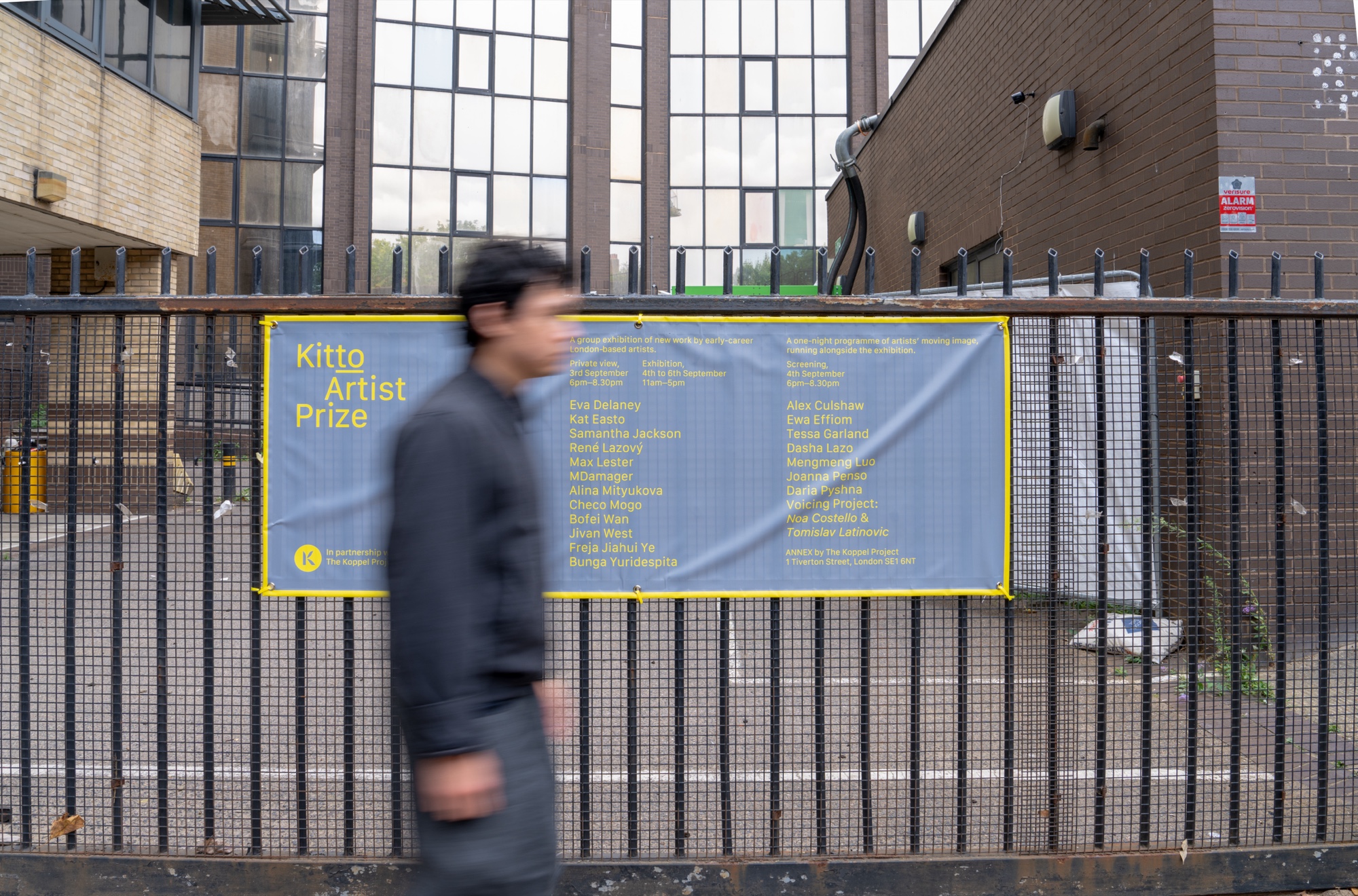 The Kitto Artist Prize banner outside ANNEX, 1 Tiverton Street, London, 2026
